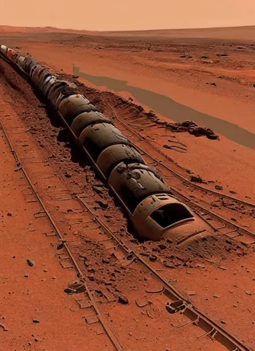 Prompt: train derailment on mars