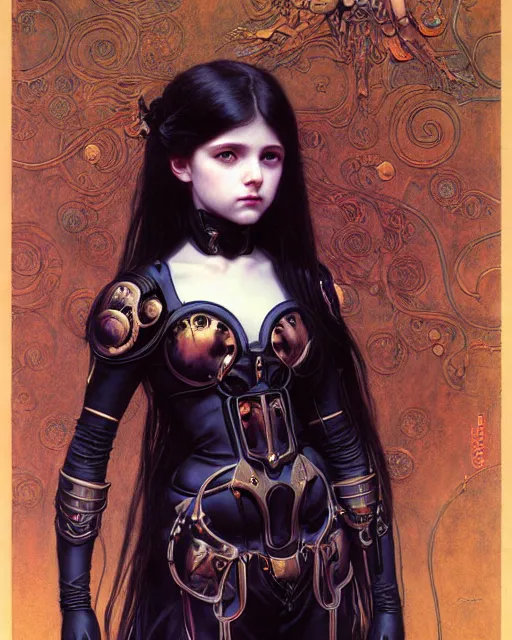 Prompt: portrait of beautiful cute young goth maiden girl with long braid in warhammer demonic mechanical armor, high details, art by ( ( ( kuvshinov ilya ) ) ) and wayne barlowe and gustav klimt and artgerm and wlop and william - adolphe bouguereau