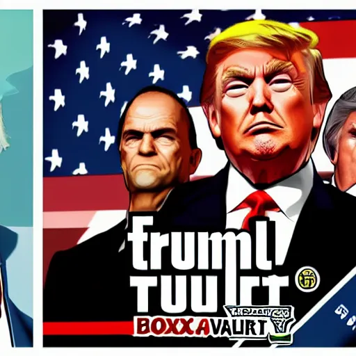 Prompt: donald trump, gta v, cover art by stephen bliss, boxart, loading screen, artstation, digital art