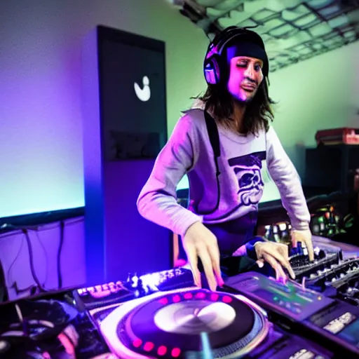 Prompt: Sabah Fakhri as a dubstep DJ, photograph