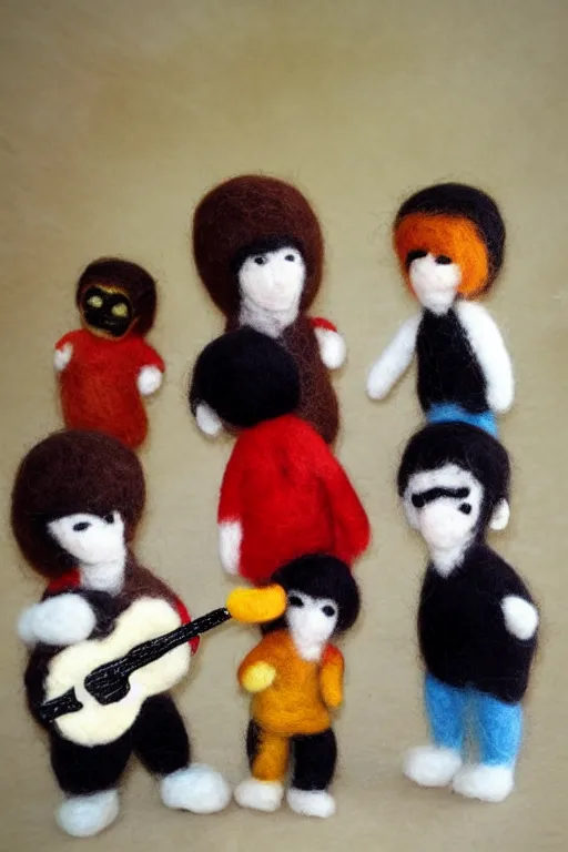 Image similar to needle felted beatles group playing music