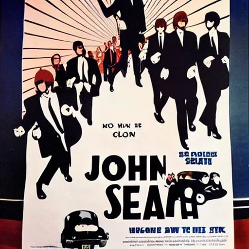 Image similar to john lennon and the beatles star in a james bond movie, 1960s film poster