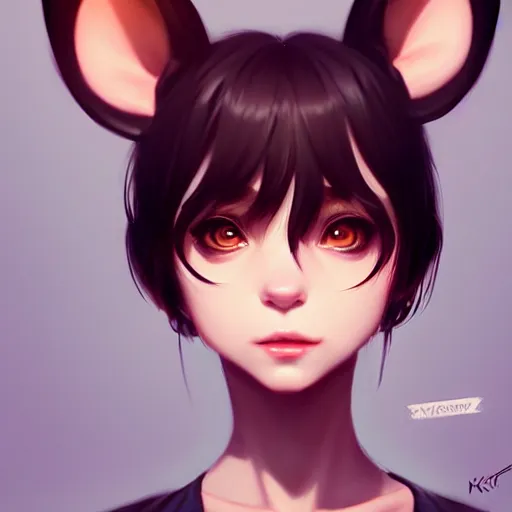 Prompt: character design portrait of an anthropomorphic furry rat girl with rat ears, eyelids half closed, slight smile, sharp detailed painting, concept art, by wlop, ilya kuvshinov, artgerm, krenz cushart, rutkowski, trending on pixiv.