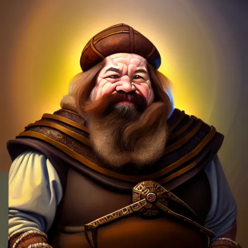 Image similar to portrait painting of a dwarven doctor wearing a surgeon's garb, sharp focus, award - winning, trending on artstation, masterpiece, highly detailed, intricate. art by merwild and ernesto irawan and rachel denton