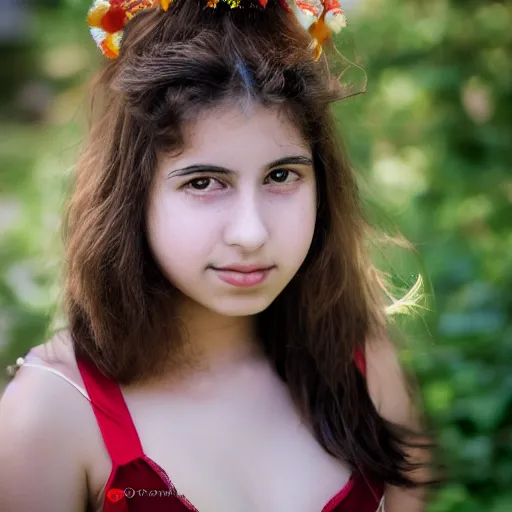 Image similar to dslr photo portrait still of 1 6 year old age sixteen mata hari at age 1 6!!!, 8 5 mm f 1. 8