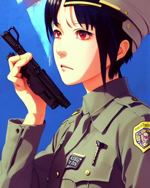 Prompt: police officer | very very anime!!!, fine - face, audrey plaza, realistic shaded perfect face, fine details. anime. realistic shaded lighting poster by ilya kuvshinov katsuhiro otomo ghost - in - the - shell, magali villeneuve, artgerm, jeremy lipkin and michael garmash and rob rey