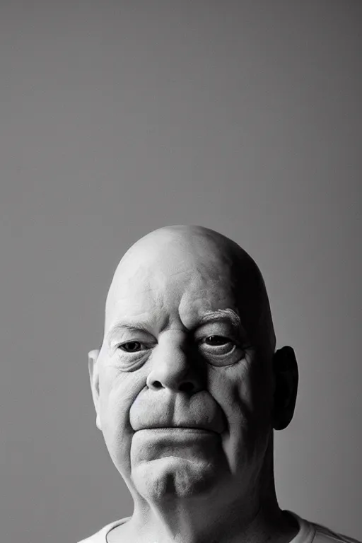 Prompt: studio portrait of man that looks excactly like homer simpson, lookalike, as if homer simpson came to life, soft light, black background, fine details, close - up, award winning photo by lisa kristine