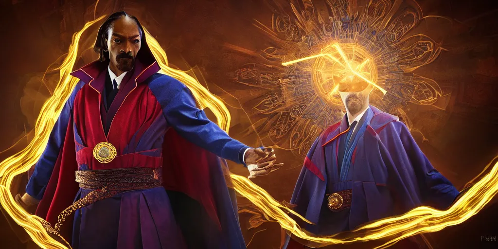 Image similar to snoop dogg doctor strange, refractions, highly detailed, environmental light, cinematic by francis tneh