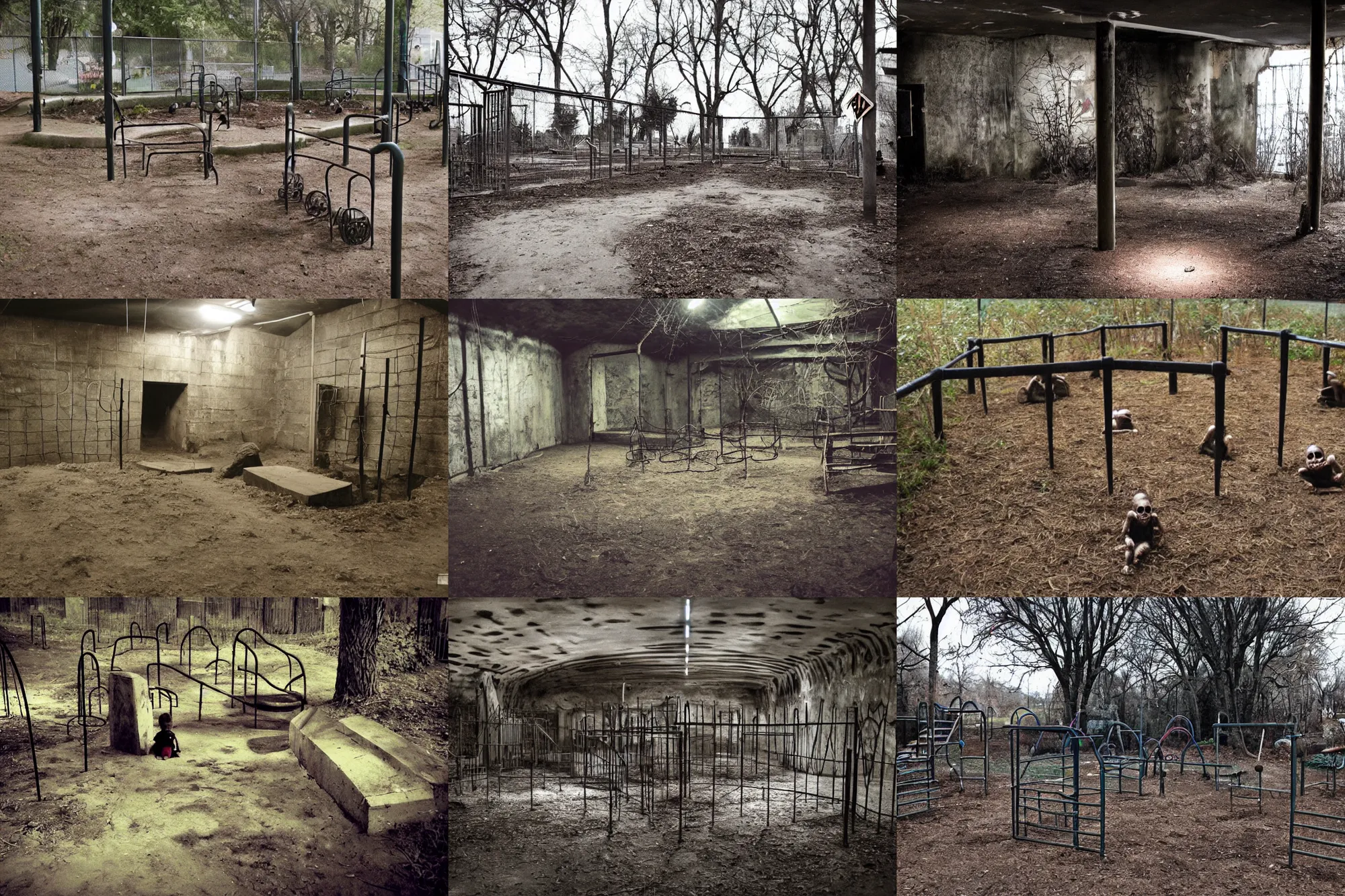 Prompt: creepy underground children's playground, liminal, eery,