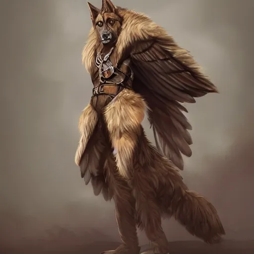 Image similar to a humanoid german shepherd beast - man posing as a eagle scout, highly detailed, digital painting, artstation, concept art, smooth, sharp focus, illustration, art by wlop