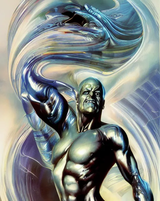 Image similar to silver surfer by peter andrew jones, hyper detailed