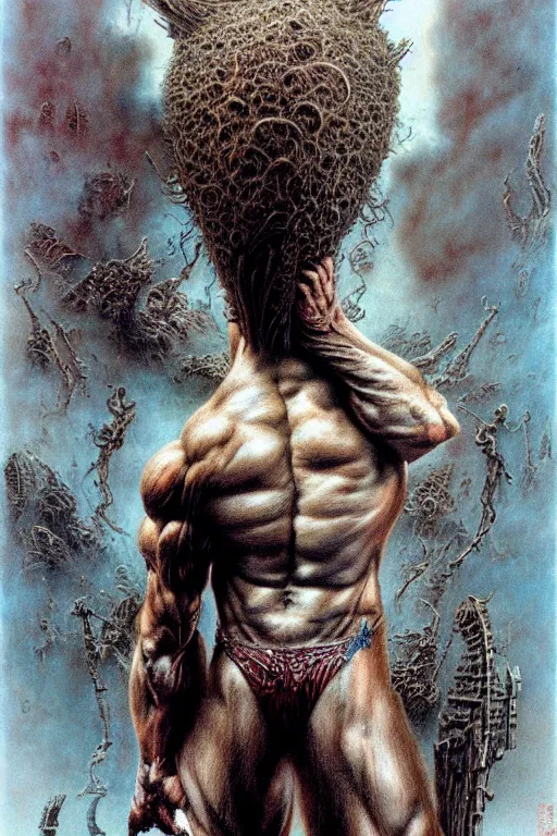 Prompt: arnold schwarzenegger by by luis royo and wayne barlowe, beksinski