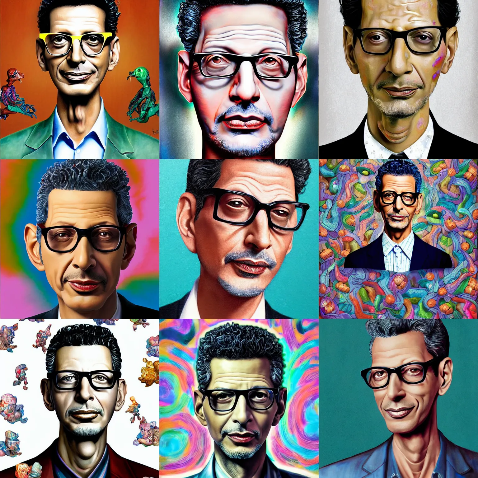 Prompt: digital painting of jeff goldblum made out of glass by james jean, hikari shimoda, mark ryden in the style of surrealism