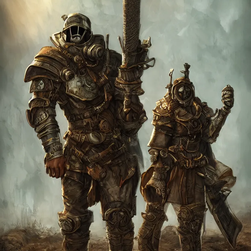 Image similar to a post-apocalyptic knight in the style of Pathfinder/fallout trending on artstation deviantart Pinterest detailed High Resolution HD 8k