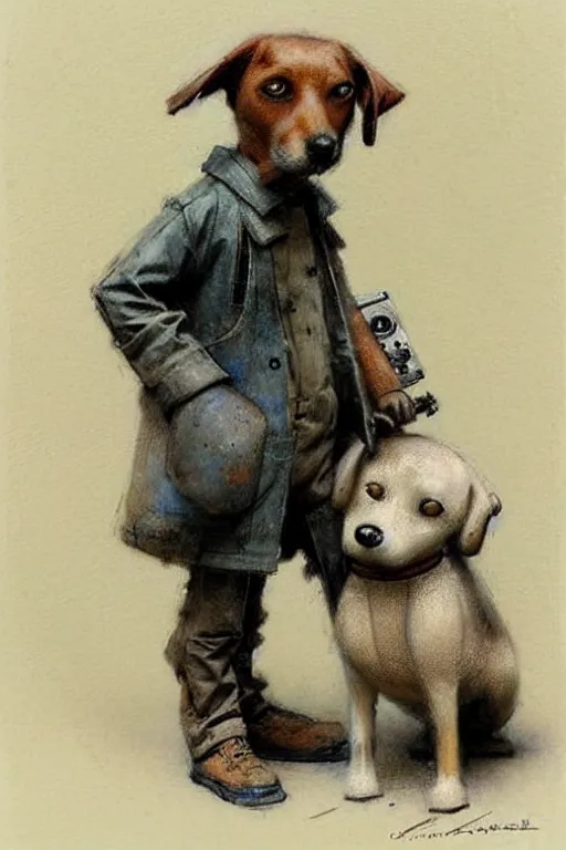 Image similar to (((((1950s boy and his robot box shaped k9 dog. muted colors.))))) by Jean-Baptiste Monge !!!!!!!!!!!!!!!!!!!!!!!!!!!