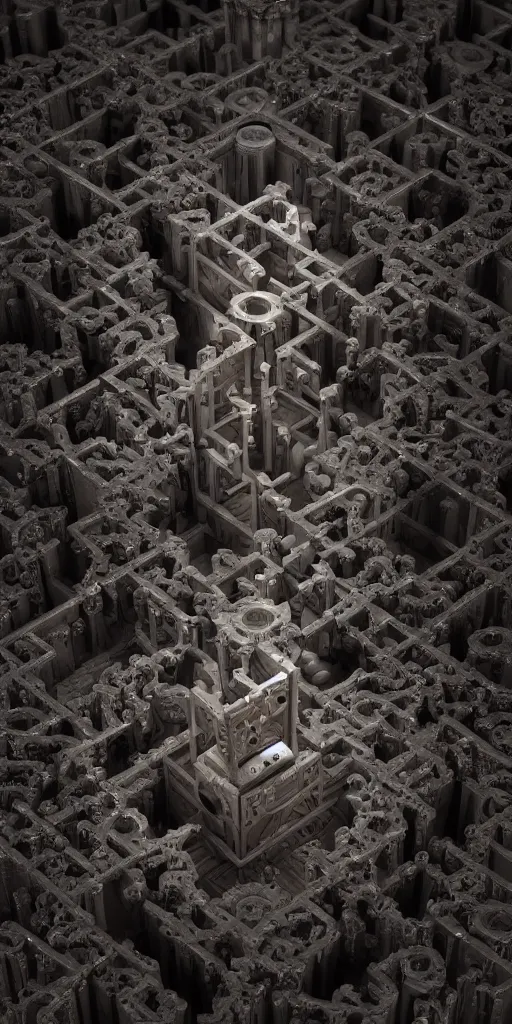 Prompt: the lament configuration, we have such sights to show you by johannen voss, by david cronenberg, by clive barker, by peter kemp, by octane render, isometric view, tilt shift, dof, blender, 8 k