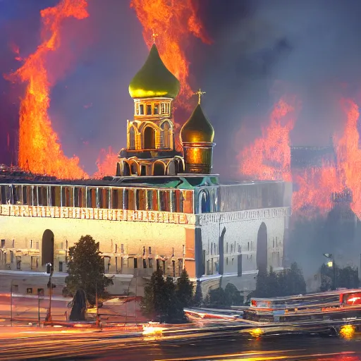 Prompt: high quality photo of fire on Kremlin, highly detailed, 8k, professional