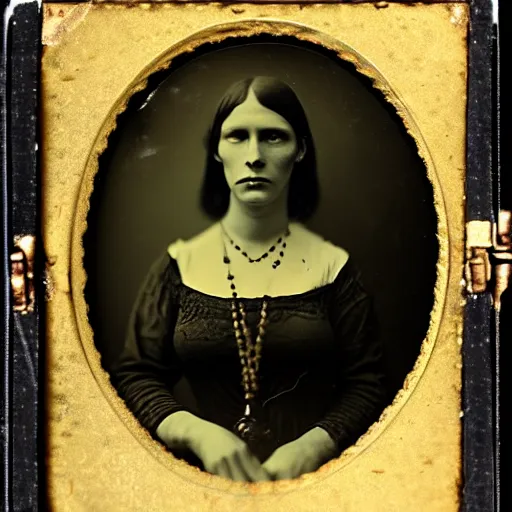 Image similar to daugerreotype of cthulhu high priestess. ambrotype of occult priestess. tintype of a beautiful woman