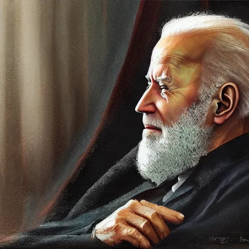 Prompt: joe biden as the lubavicher rebbe, jewish devotional art by greg rutkowski