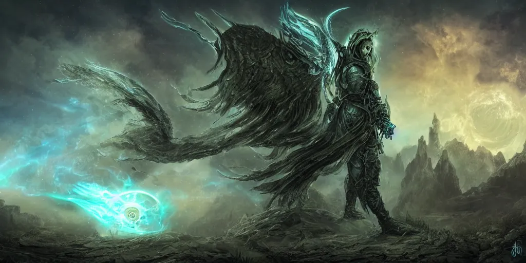 Prompt: cosmic guardian protecting an ancient portal, fantasy apocalypse, digital art, 4 k