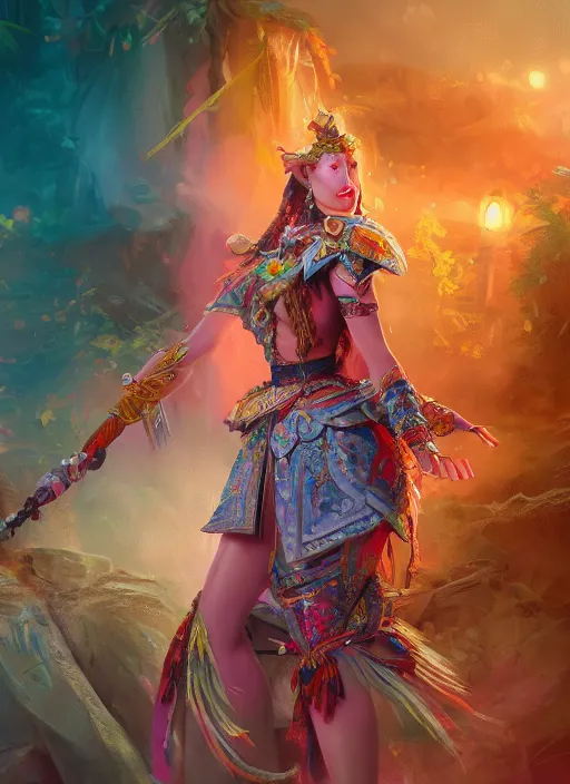 Image similar to detailed concept art illustration oil painting of a Disney warrior princess in full intricate colorful clothing, ultra detailed, digital art, octane render, 4k