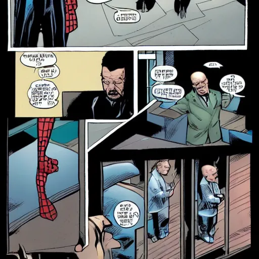 Prompt: Walter white fights spiderman in vertigo comic