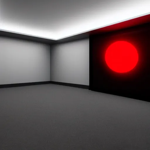 Prompt: a pitch black room with a hanging red light in the center,