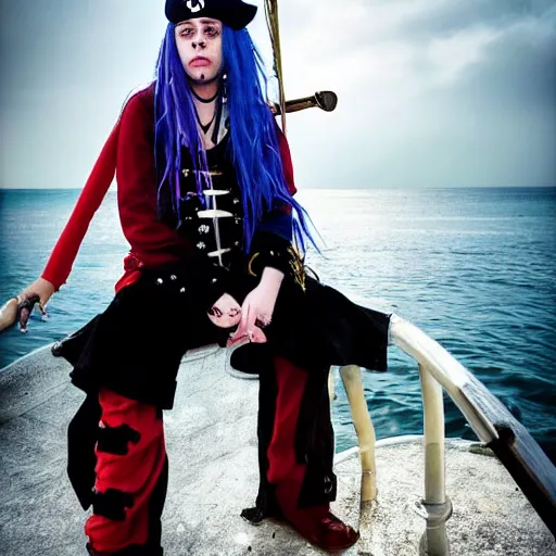 Image similar to billie eilish as an pirate captain