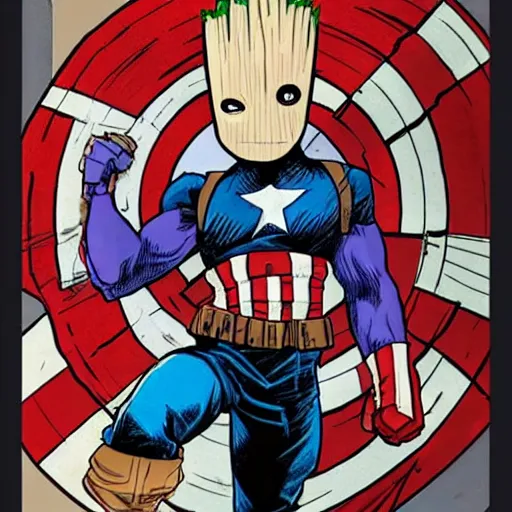 Image similar to groot as captain america