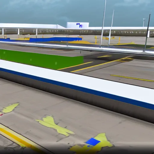 Prompt: screenshot from a 3 d video game about airport conveyor belts