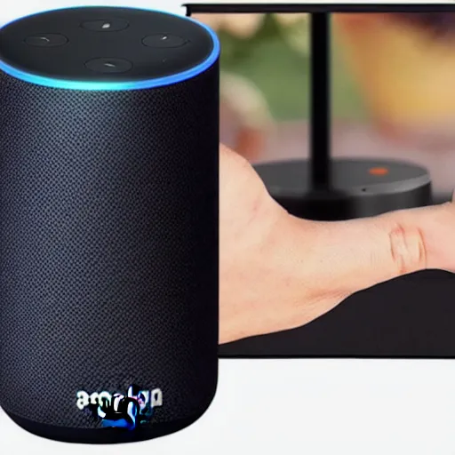 Prompt: Amazon Alexa arm wrestling Google Home