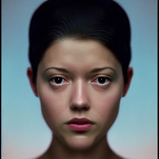 Prompt: a masterpiece portrait photo of a beautiful young woman who looks like a blue skinned mary elizabeth winstead, symmetrical face