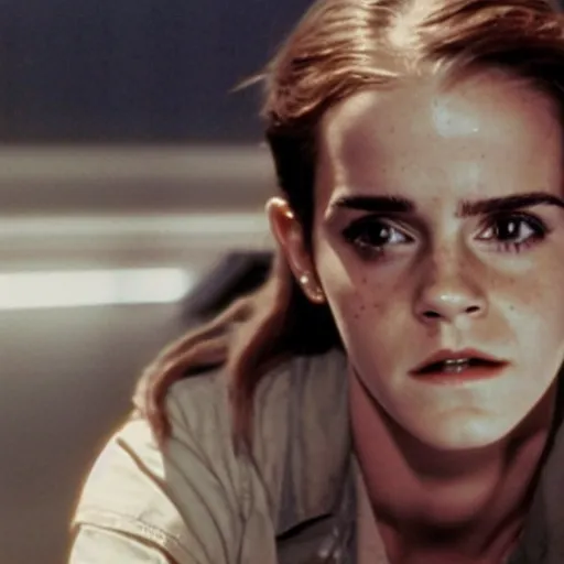 Image similar to film still of Emma Watson as Ripley in final scene scene in Alien 1979, 4k