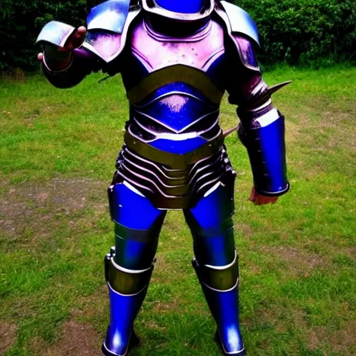 Image similar to full body photo of a warrior with galaxy coloured armour,