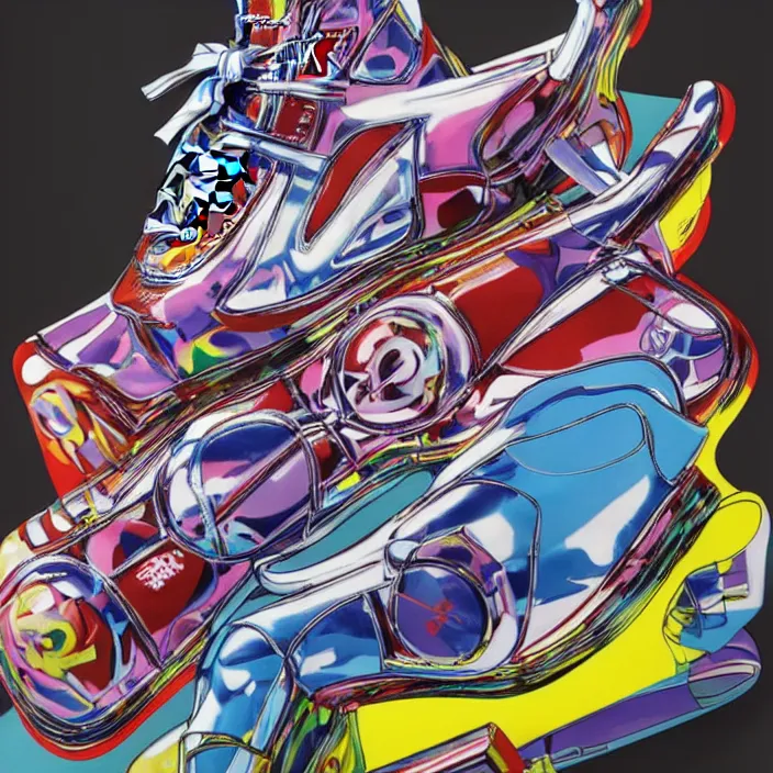 Image similar to futuristic sneakers in jeff koons hip hop bauhaus style, highly detailed, hyper realistic, art by todd mcfarlane