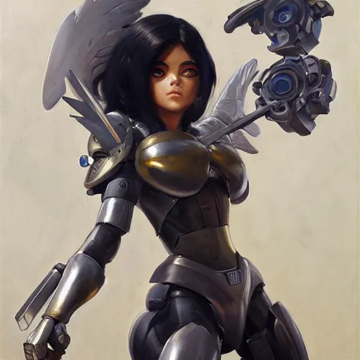 Image similar to greg manchess portrait painting of partially armored battle angel alita as overwatch character, medium shot, asymmetrical, profile picture, organic painting, sunny day, matte painting, bold shapes, hard edges, street art, trending on artstation, by huang guangjian, gil elvgren, ruan jia, greg rutkowski, gaston bussiere