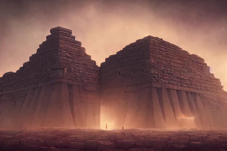 Image similar to ancient dark geometric solar temple, lsd, trending on artstation, cinematic, artwork by WLOP