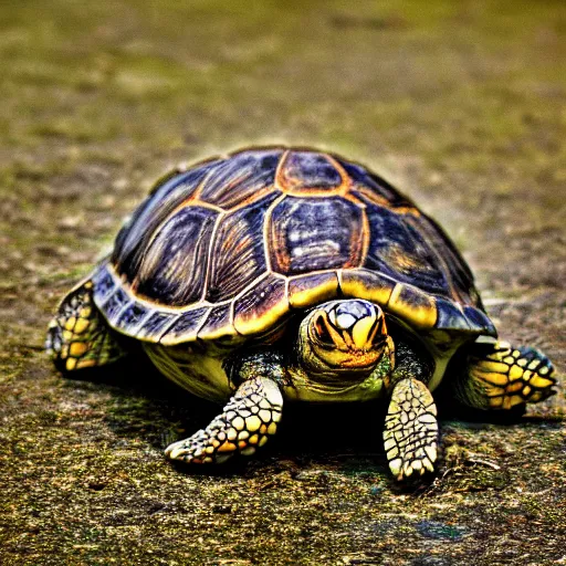 Image similar to turtle made by studio ghibli, digital art, soft focus, depth of field, hdr, serene