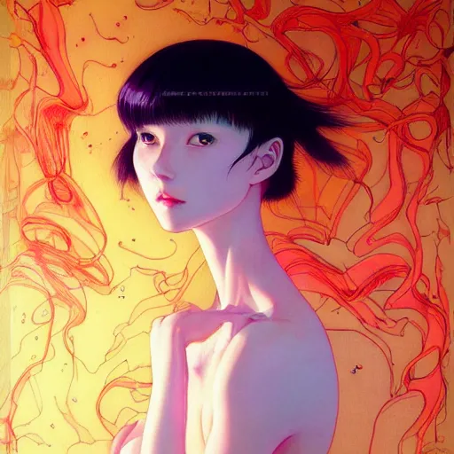 Image similar to beautiful woman portrait soft light painted by james jean and katsuhiro otomo and erik jones, inspired by perfect blue anime, smooth face feature, intricate oil painting, high detail illustration, sharp high detail, manga and anime 1 9 9 9