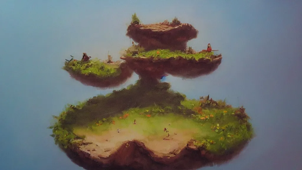 Image similar to floating island, trending on art station, oil painting, concept art