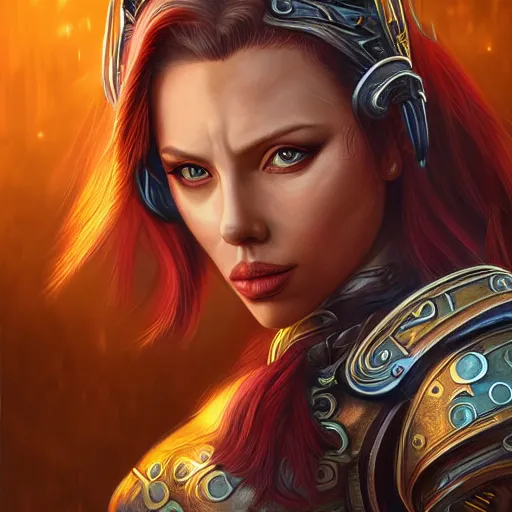 Image similar to Ultrarealistic illustration scarlet johansson as kleia from warcraft, ascended, angel, blue, portrait, beautiful, cyberpunk, sci-fi fantasy,intricate,elegant,highly detailed, digital painting, artstation, concept art,