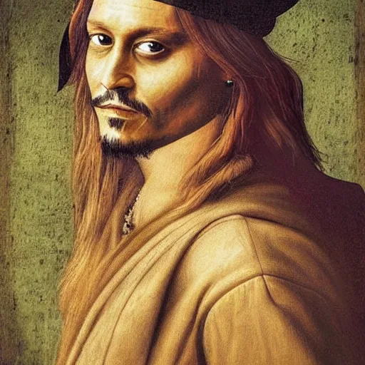 Prompt: portrait of johnny depp in the style of leonardo da vinci