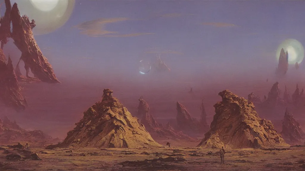 Image similar to otherworldly atmosphere of an evolving alien planet by arthur haas and bruce pennington and john schoenherr, cinematic matte painting