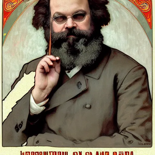 Prompt: a portrait of rainn wilson dressed as karl marx, in a soviet propaganda style, 4 k, ultra detailed, by yperdetailed by alphonse mucha and william - adolphe bouguereau and john william waterhouse