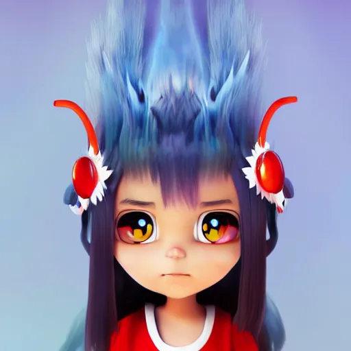 Prompt: Splash art semi-realistic cute indigenous little anime girl 3D Pixar-style with a white t-shirt with red sleeves and regular blue jeans with cool shoes, her hair and eyes are imbued with fire powers trending on artstation