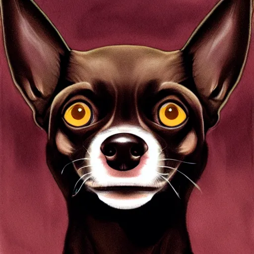 Prompt: a dark brown chihuahua, hyper detailed, in the style of junji ito, selfie angle