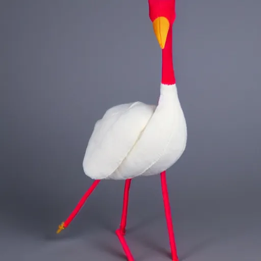 Image similar to plush of a stork wearing an elegant suit