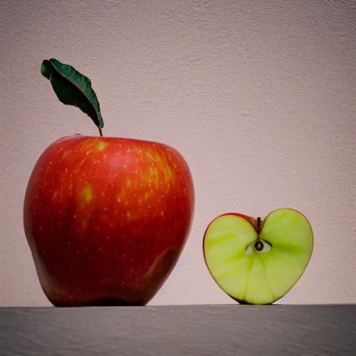 Prompt: a large apple eating a small apple