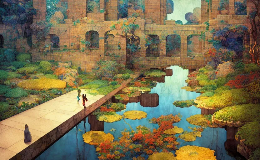 Image similar to tiled room squared waterway, aqueducts, fantasy. intricate, amazing composition, colorful watercolor, by ruan jia, by maxfield parrish, by marc simonetti, by hikari shimoda, by robert hubert, by zhang kechun, illustration, gloomy