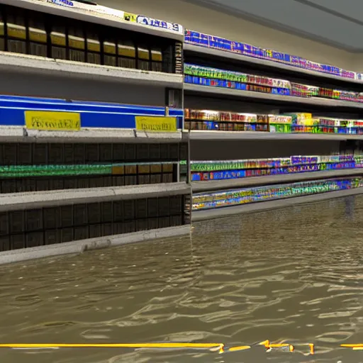 Image similar to flooded walmart, ps 2 game screenshot